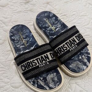 Blue and White Logo Slide Sandals
